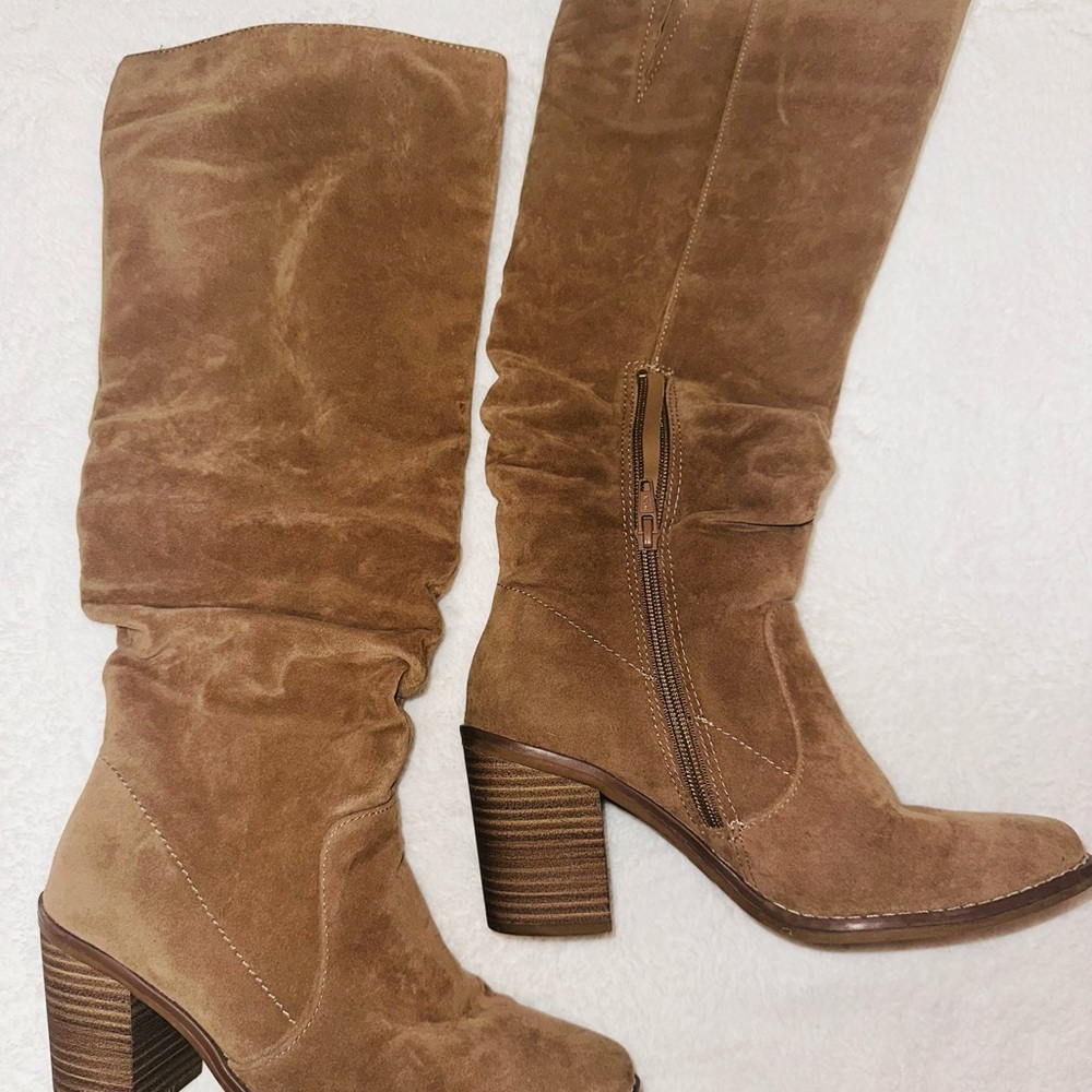 Brown Suede Knee-High Boots